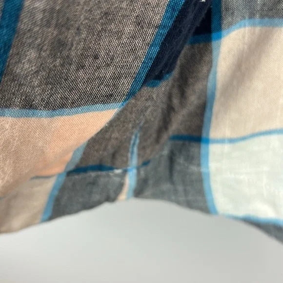 Lou & Grey Lagenlook Plaid Cotton Long Sleeve Pockets Tunic Top Large Blue Peach - Picture 12 of 14